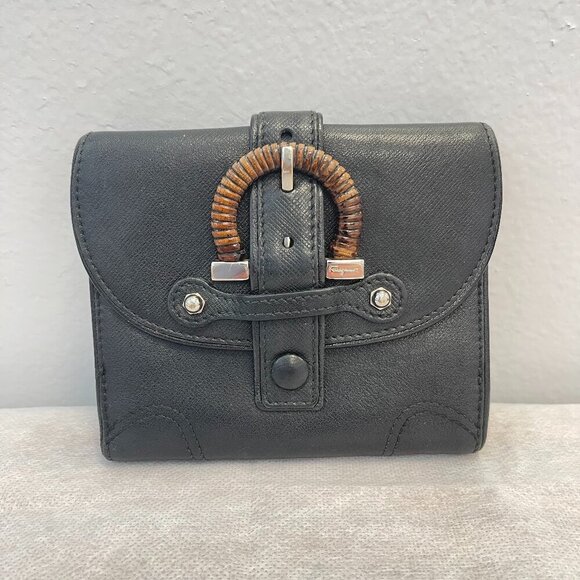 Salvatore Ferragamo Black Leather Bifold Wallet w/ Bamboo Gancini - Preowned - Picture 1 of 13